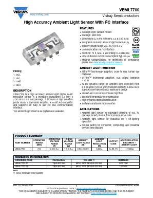 VEML7700-TR Datasheet PDF Vishay Semiconductors