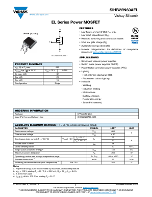 SIHB22N60AEL-GE3 Datasheet PDF Vishay Semiconductors