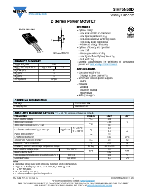 SIHF5N50D-E3 Datasheet PDF Vishay Semiconductors