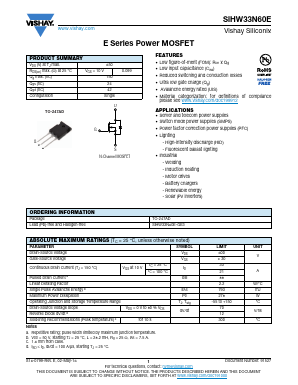 SIHW33N60E Datasheet PDF Vishay Semiconductors