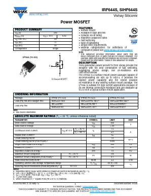 IRF644STRRPBF Datasheet PDF Vishay Semiconductors