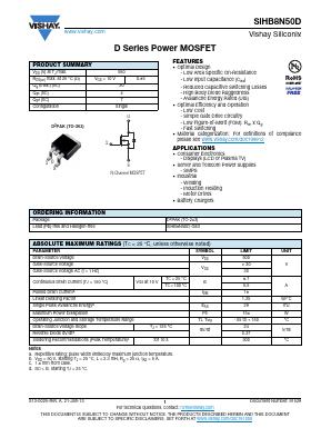 SIHB8N50D-GE3 Datasheet PDF Vishay Semiconductors