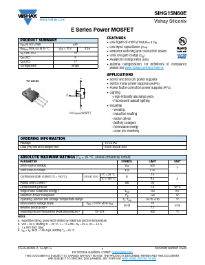 SIHG15N60E Datasheet PDF Vishay Semiconductors