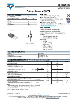 SIHG22N60E Datasheet PDF Vishay Semiconductors