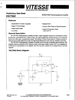 VSC7902B Datasheet PDF Vitesse Semiconductor