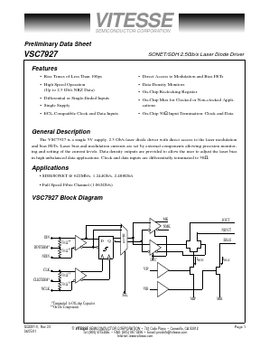 VSC7927 Datasheet PDF Vitesse Semiconductor