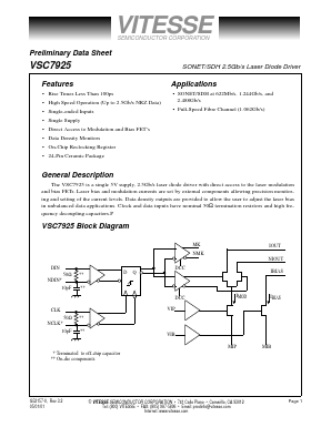 VSC7925 Datasheet PDF Vitesse Semiconductor