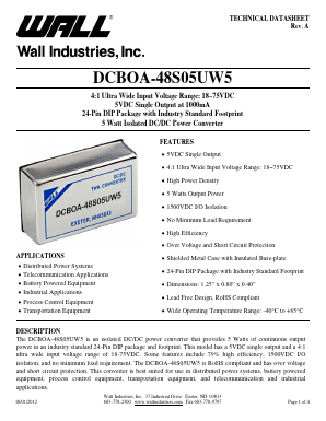 DCBOA-48S05UW5 Datasheet PDF Wall Industries,Inc.