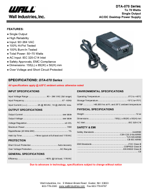 DTA-070A-1Y23D0 Datasheet PDF Wall Industries,Inc.
