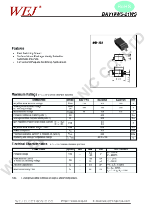 BAV19WS Datasheet PDF SHENZHEN YONGERJIA INDUSTRY CO.,LTD