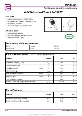 TMP120N10A Datasheet PDF Wuxi Unigroup Microelectronics Company