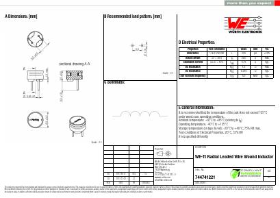 744741221 Datasheet PDF Wurth Elektronik GmbH & Co. KG, Germany.