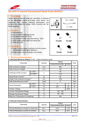 20N50 Datasheet PDF Jiangsu Donghai Semiconductor Technology Co.,Ltd
