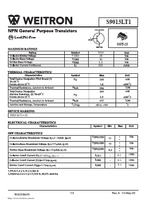 S9013LT1 Datasheet PDF Weitron Technology