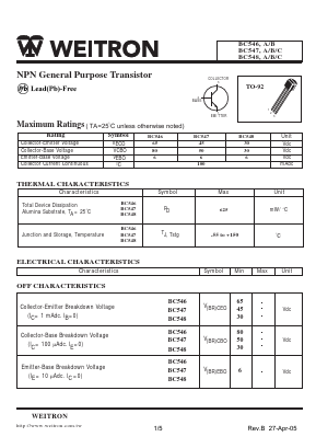 BC548A Datasheet PDF Weitron Technology