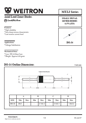 MTZJ8.2B Datasheet PDF Weitron Technology