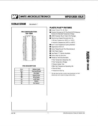 WPS512K8X-XRJX Datasheet PDF White Electronic Designs => Micro Semi