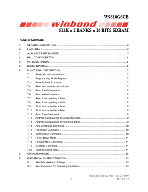 W9816G6CB-6 Datasheet PDF Winbond