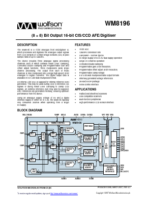 WM8196SCDSR Datasheet PDF Wolfson Microelectronics plc