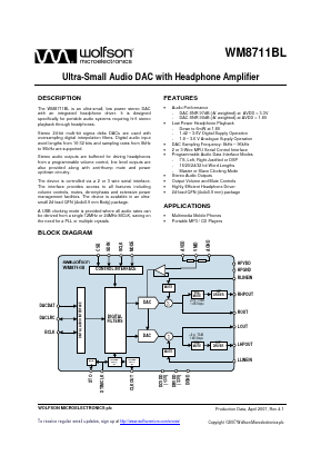WM8711BL Datasheet PDF Wolfson Microelectronics plc