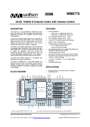 WM8770 Datasheet PDF Wolfson Microelectronics plc