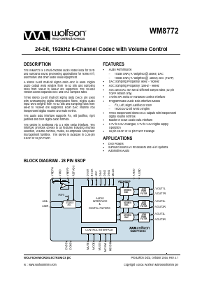 WM8772 Datasheet PDF Wolfson Microelectronics plc