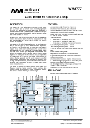WM8777 Datasheet PDF Wolfson Microelectronics plc