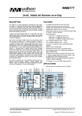 WM8777 Datasheet PDF Wolfson Microelectronics plc