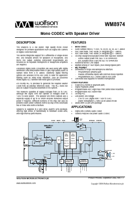 WM8974 Datasheet PDF Wolfson Microelectronics plc