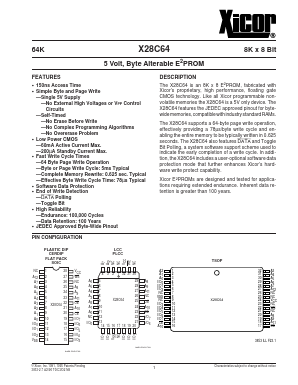 X28C64PI Datasheet PDF Xicor -> Intersil
