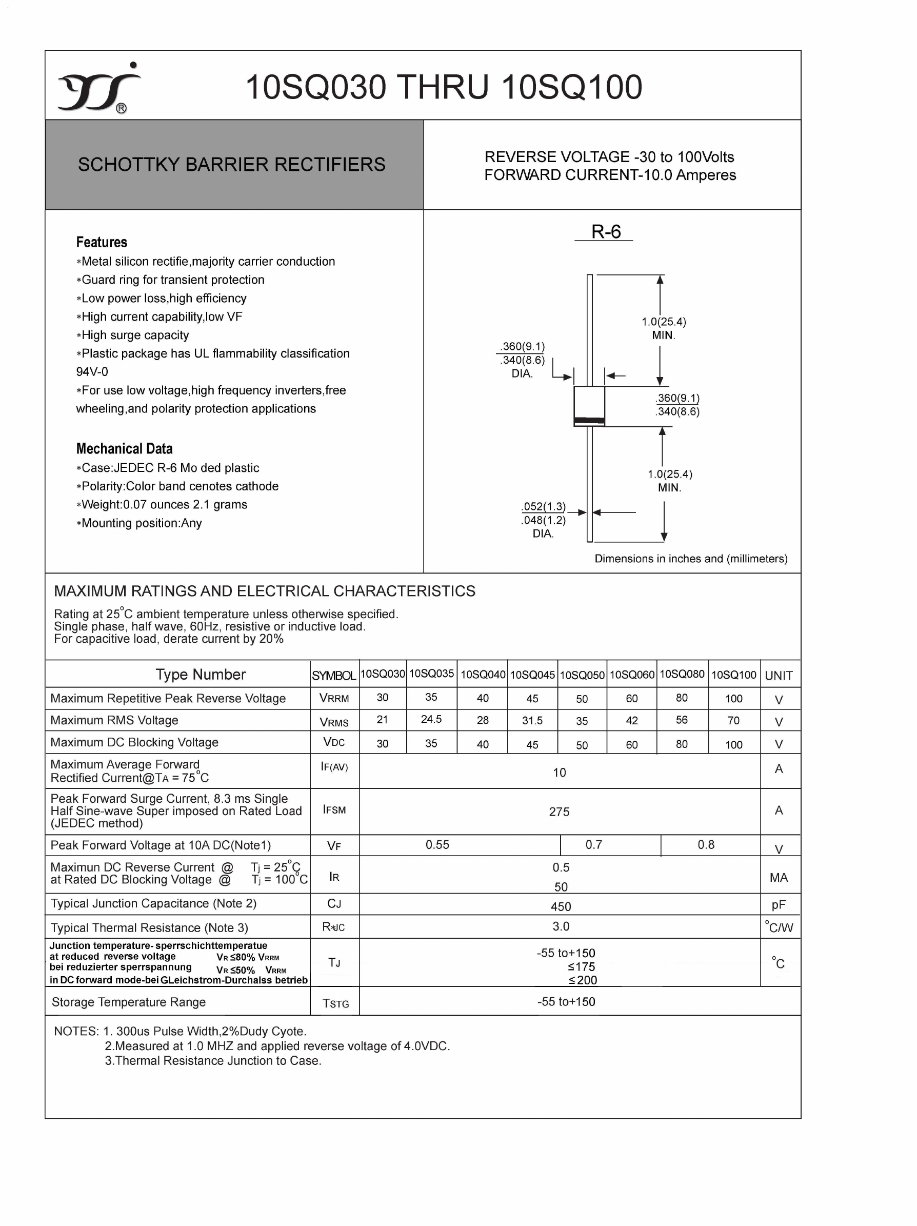 10SQ030 Datasheet PDF Yangzhou yangjie electronic co., Ltd