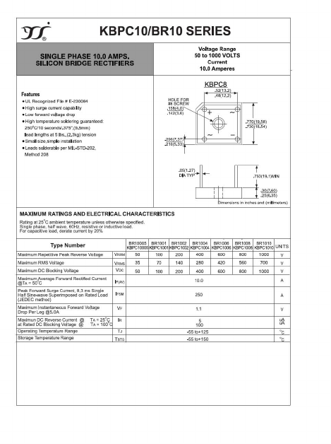 BR1001 Datasheet PDF Yangzhou yangjie electronic co., Ltd