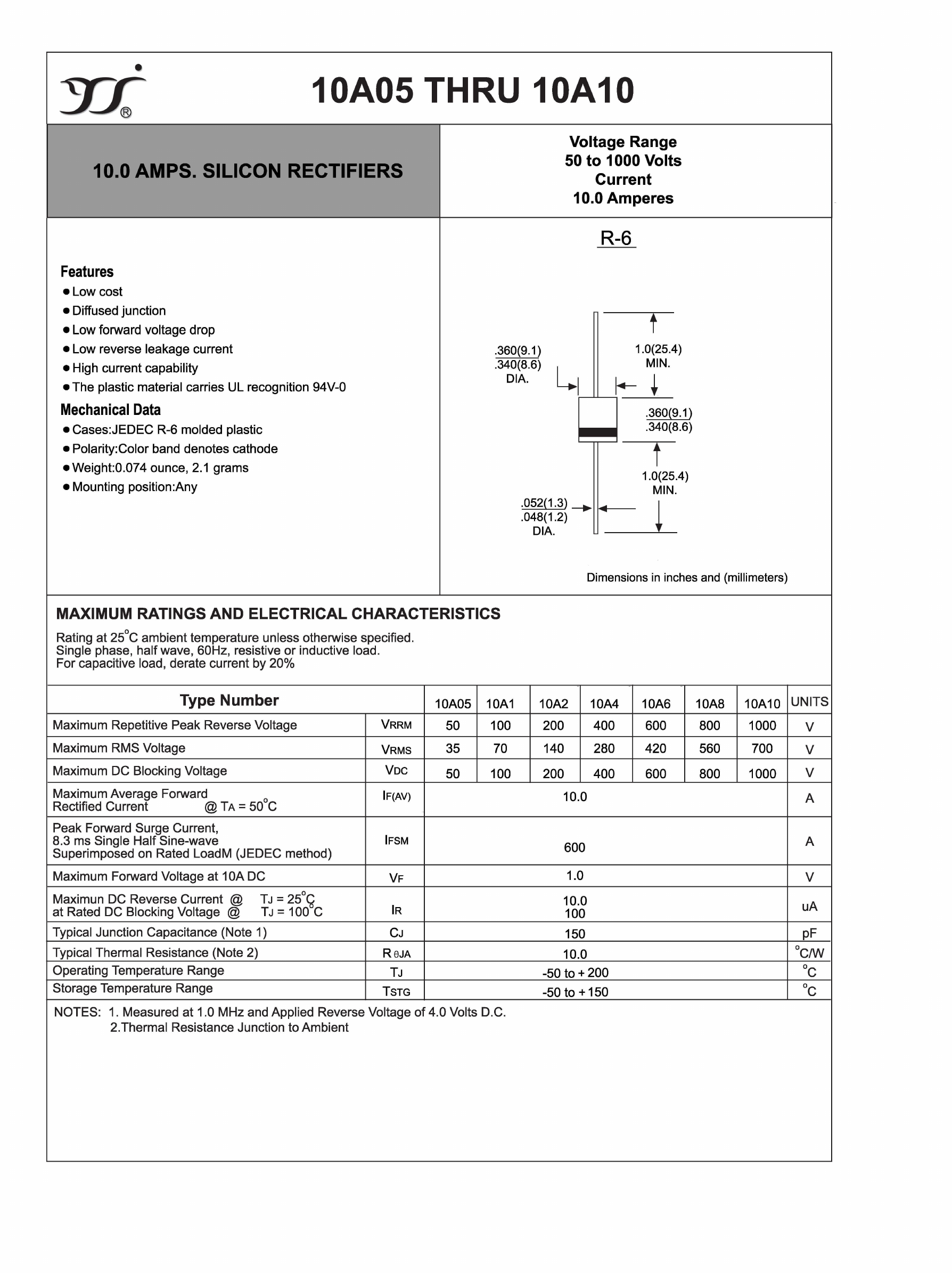 10A05 Datasheet PDF Yangzhou yangjie electronic co., Ltd