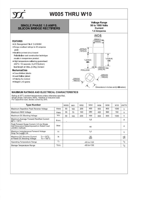 W01 Datasheet PDF Yangzhou yangjie electronic co., Ltd