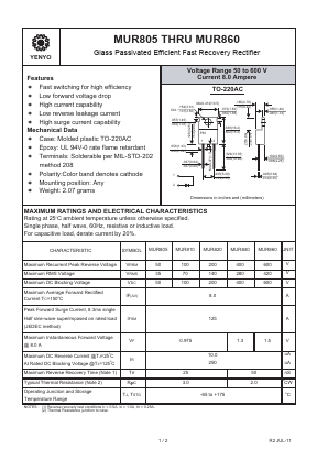 MUR860 Datasheet PDF YENYO TECHNOLOGY Co., Ltd
