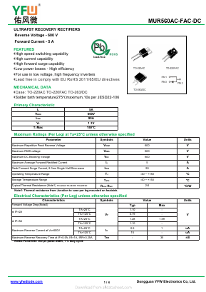 MUR560DC Datasheet PDF DONGGUAN YOU FENG WEI ELECTRONICS CO., LTD