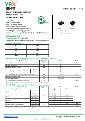 SRM40L45PTS Datasheet PDF DONGGUAN YOU FENG WEI ELECTRONICS CO., LTD