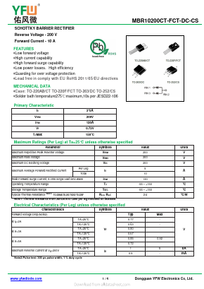 MBR10200CS Datasheet PDF DONGGUAN YOU FENG WEI ELECTRONICS CO., LTD