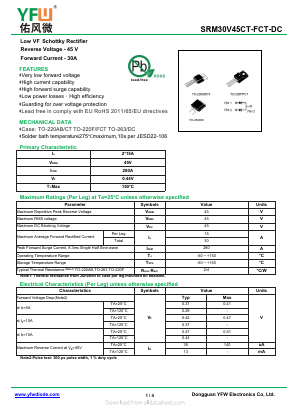 SRM30V45DC-R Datasheet PDF DONGGUAN YOU FENG WEI ELECTRONICS CO., LTD