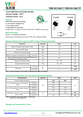 TSR10V150CT Datasheet PDF DONGGUAN YOU FENG WEI ELECTRONICS CO., LTD