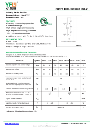 SR120 Datasheet PDF DONGGUAN YOU FENG WEI ELECTRONICS CO., LTD
