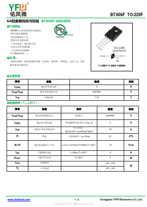 BTA06F Datasheet PDF DONGGUAN YOU FENG WEI ELECTRONICS CO., LTD