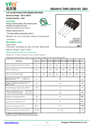 GBU410G Datasheet PDF DONGGUAN YOU FENG WEI ELECTRONICS CO., LTD