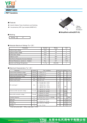 MMBT4403 Datasheet PDF DONGGUAN YOU FENG WEI ELECTRONICS CO., LTD