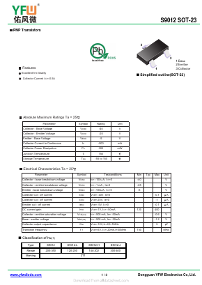 S9012-H Datasheet PDF DONGGUAN YOU FENG WEI ELECTRONICS CO., LTD