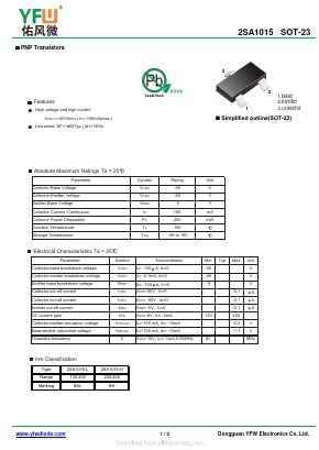 2SA1015-L Datasheet PDF DONGGUAN YOU FENG WEI ELECTRONICS CO., LTD