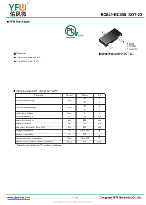 BC850C Datasheet PDF DONGGUAN YOU FENG WEI ELECTRONICS CO., LTD
