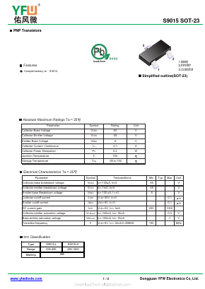 S9015-H Datasheet PDF DONGGUAN YOU FENG WEI ELECTRONICS CO., LTD