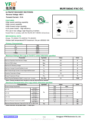 MUR1540DC-R Datasheet PDF DONGGUAN YOU FENG WEI ELECTRONICS CO., LTD