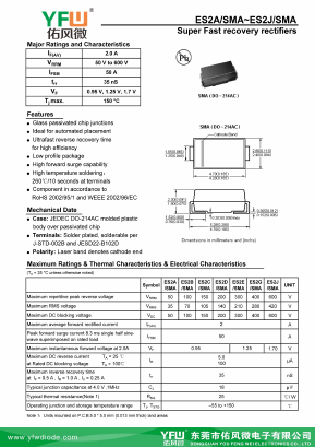 ES2B-SMA Datasheet PDF DONGGUAN YOU FENG WEI ELECTRONICS CO., LTD